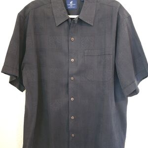 Caribbean Joe 100% Silk Black Short Sleeve Shirt Large